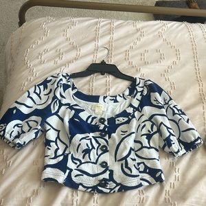 MAEVE BLUE AND WHITE CROPPED TOP